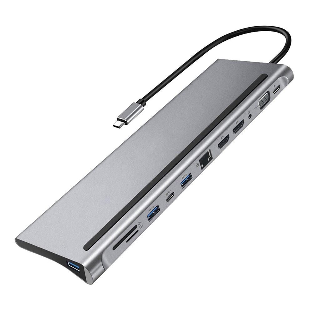 C타입 어댑터 허브 USB 3.1-듀얼 HDMI 호환, 4K RJ45 VGA 멀티 USB 스플리터 도킹 스테이션, 오디오 3.5mm 잭 포함, 12 인 1